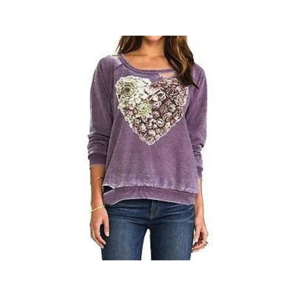 Chaser LA Deconstructed Succulent Heart Sugar Plum Fleece Sweatshirt